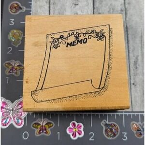 Memo Pad Outline‎ Floral Rubber Stamp Wood #F12